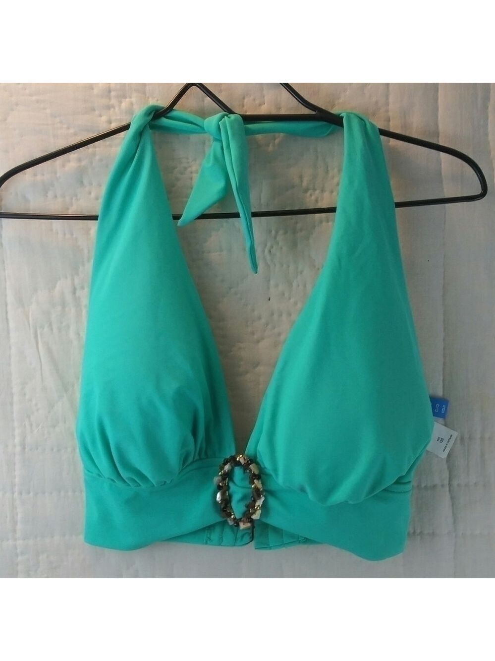 Sessa Green Halter Tie V-Neck Swimsuit Bikini Top